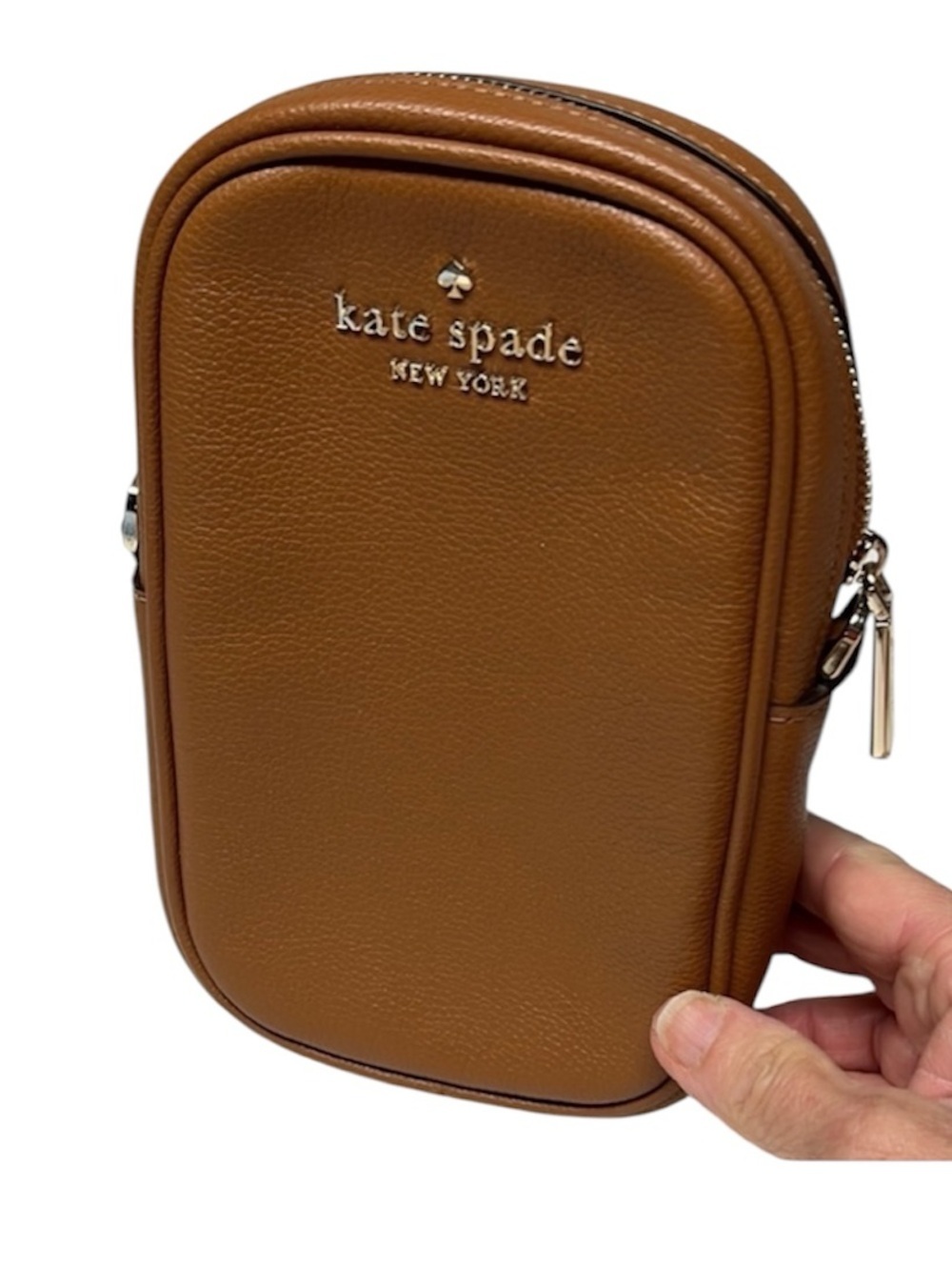 Kate Spade Brown Leather Zip Pouch Mini Bag Gold Hardware